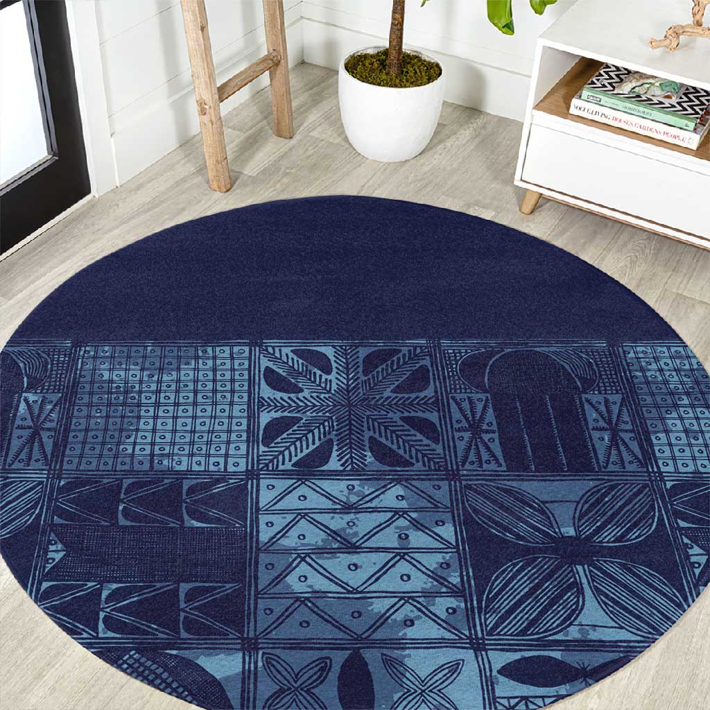 Yoruba Adire Eleko Patterns Round Carpet Indigo Vintage LT7