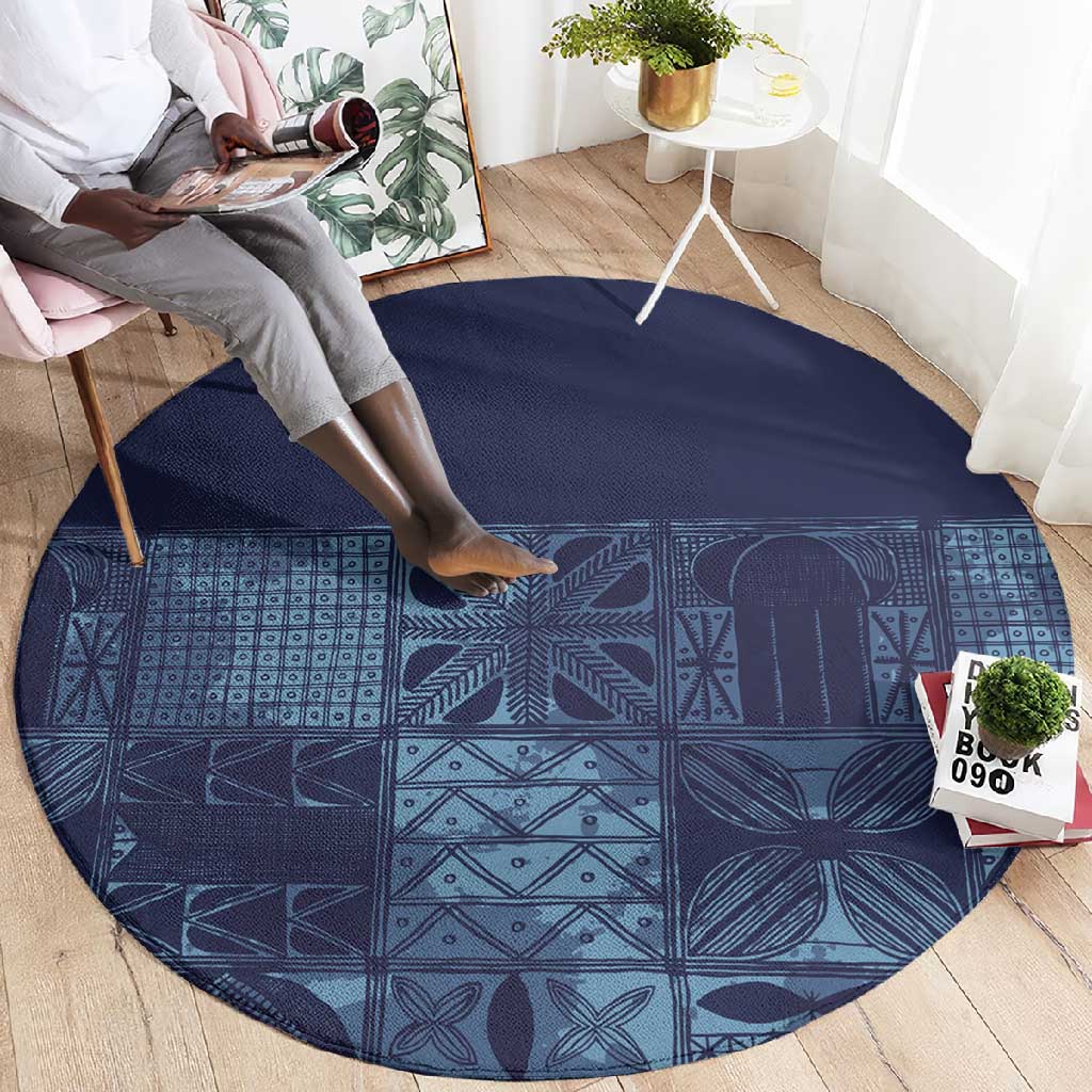 Yoruba Adire Eleko Patterns Round Carpet Indigo Vintage LT7