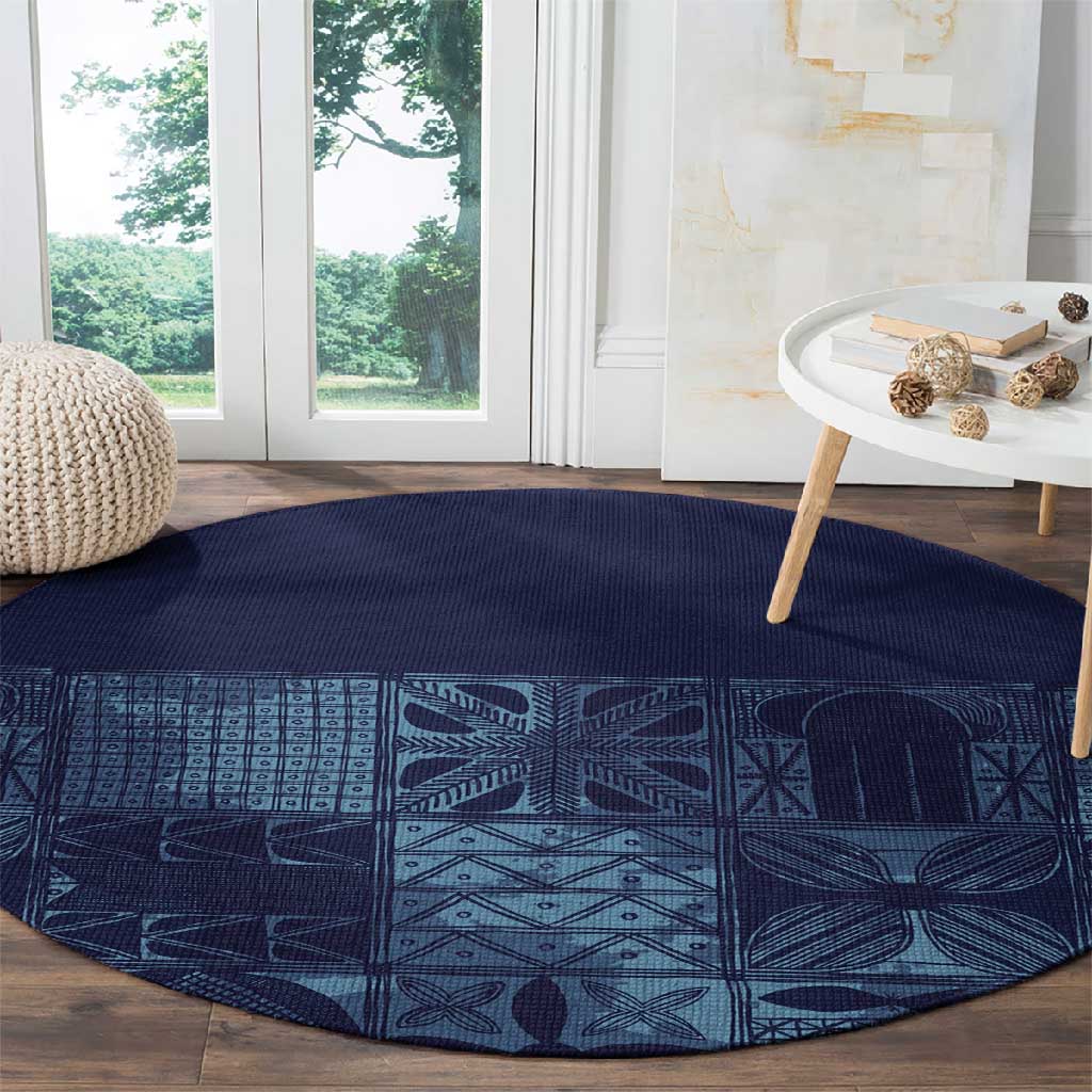 Yoruba Adire Eleko Patterns Round Carpet Indigo Vintage LT7