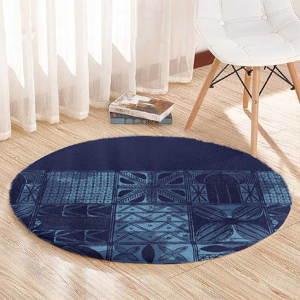 Yoruba Adire Eleko Patterns Round Carpet Indigo Vintage LT7