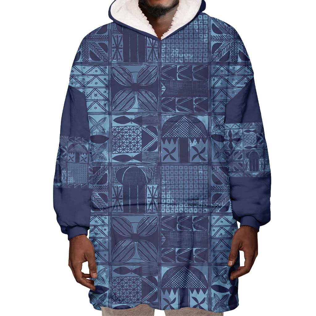 Yoruba Adire Eleko Patterns Wearable Blanket Hoodie Indigo Vintage LT7