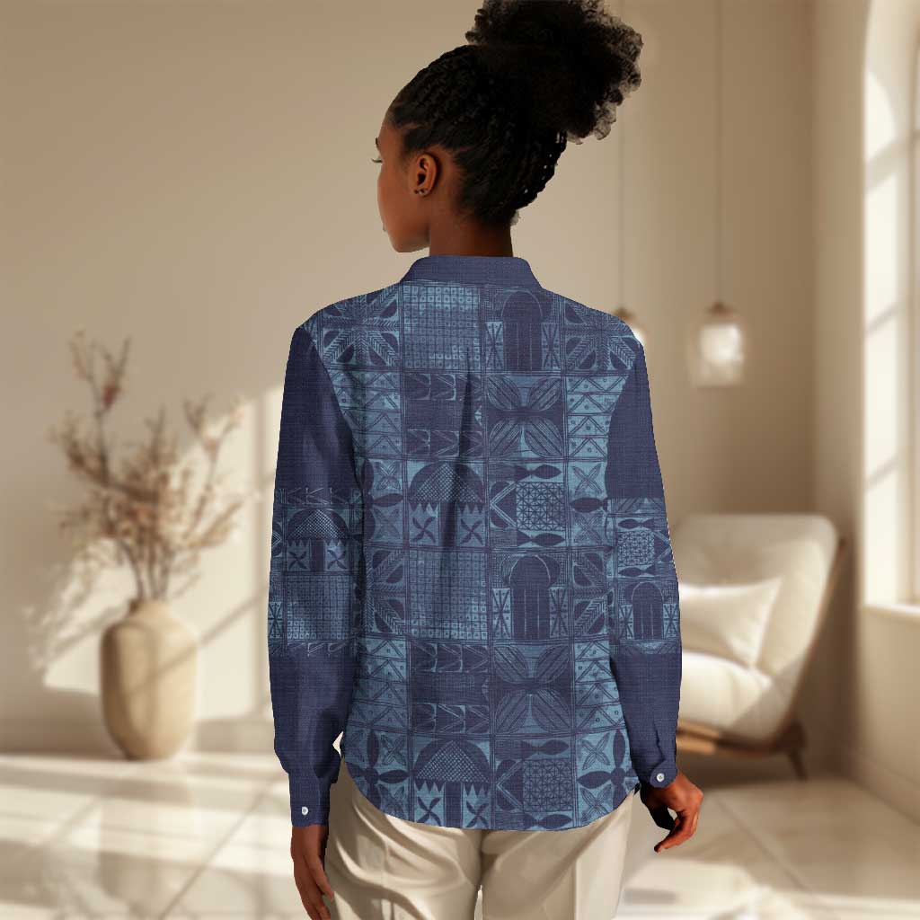Yoruba Adire Eleko Patterns Women Casual Shirt Indigo Vintage LT7