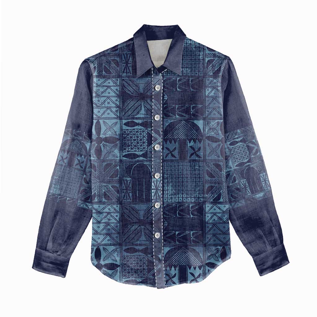 Yoruba Adire Eleko Patterns Women Casual Shirt Indigo Vintage LT7
