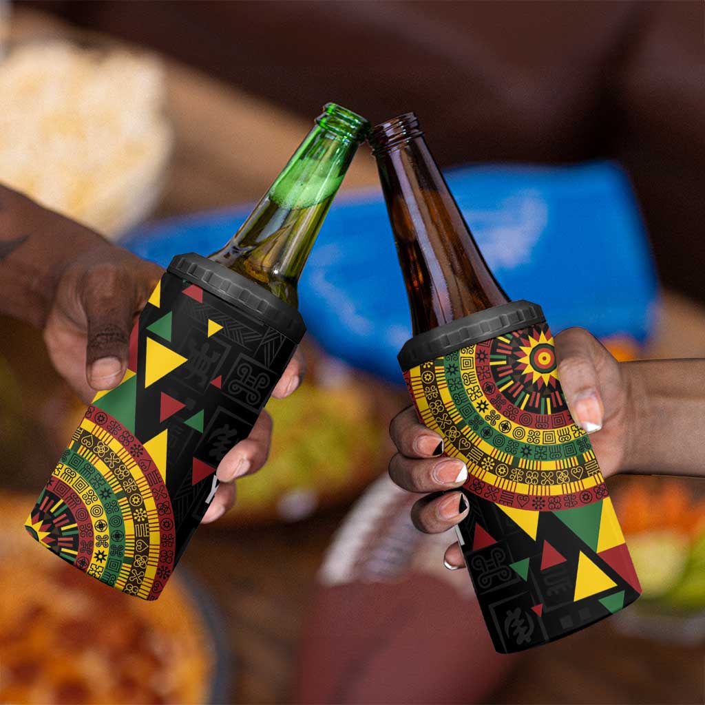Personalized Adinkra Afro-Akan Culture 4 in 1 Can Cooler Tumbler Afrikan Colors LT7