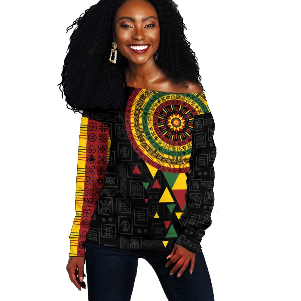 Personalized Adinkra Afro-Akan Culture Off Shoulder Sweater Afrikan Colors LT7