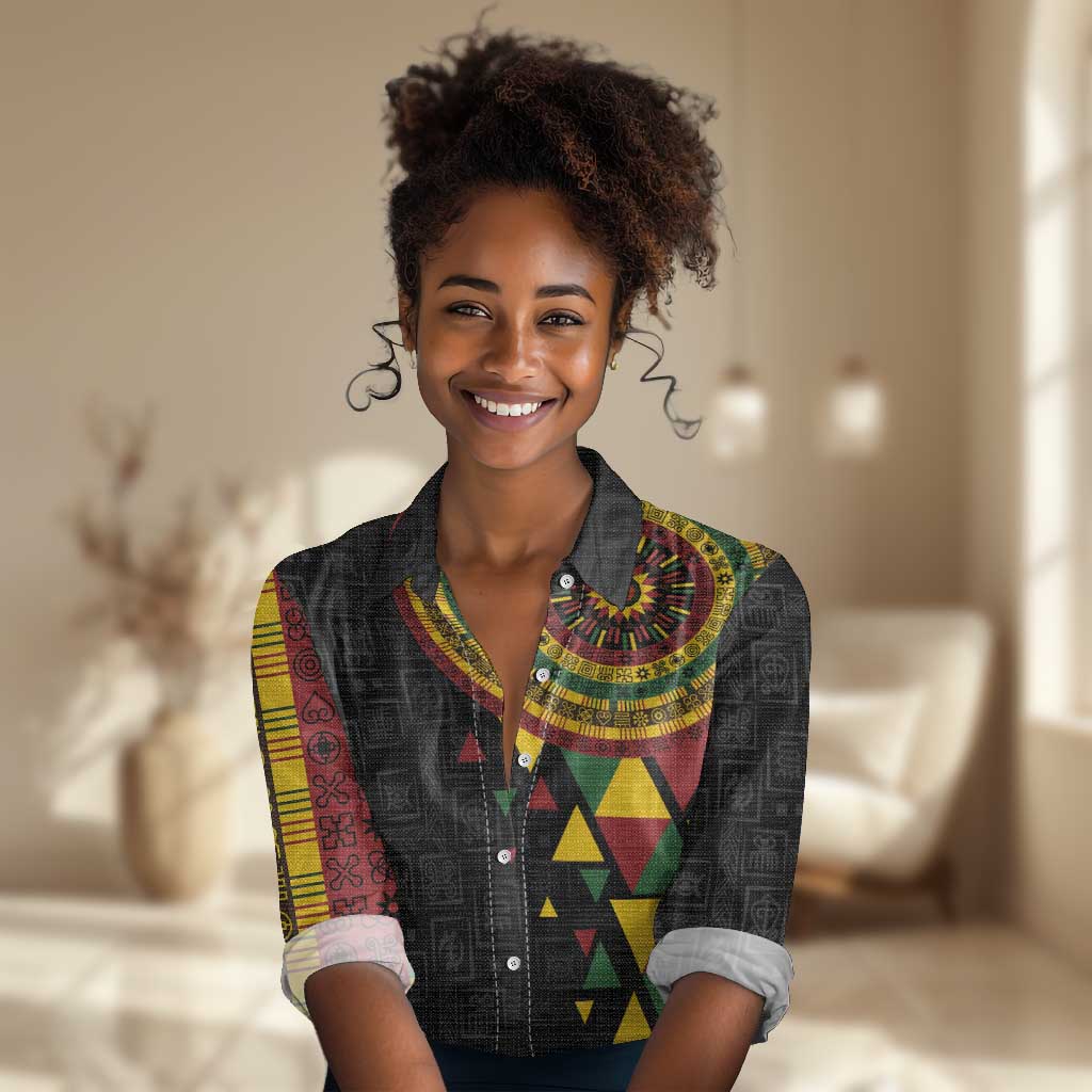 Personalized Adinkra Afro-Akan Culture Women Casual Shirt Afrikan Colors LT7