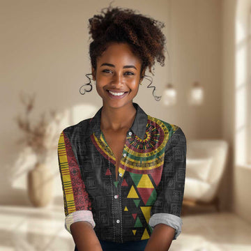Personalized Adinkra Afro-Akan Culture Women Casual Shirt Afrikan Colors LT7