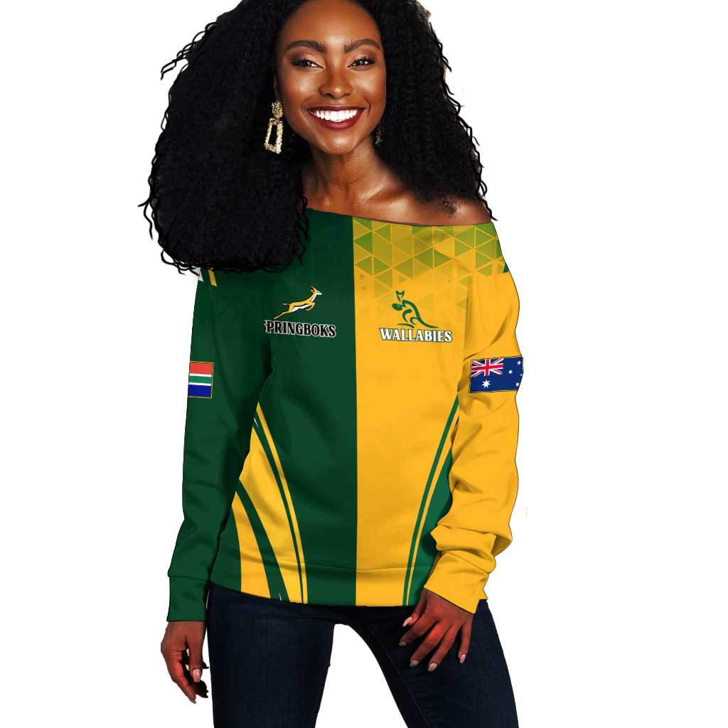 Personalised Australia Mix South Africa Rugby Off Shoulder Sweater Wallabies And Springboks - Champions Special Ver LT7
