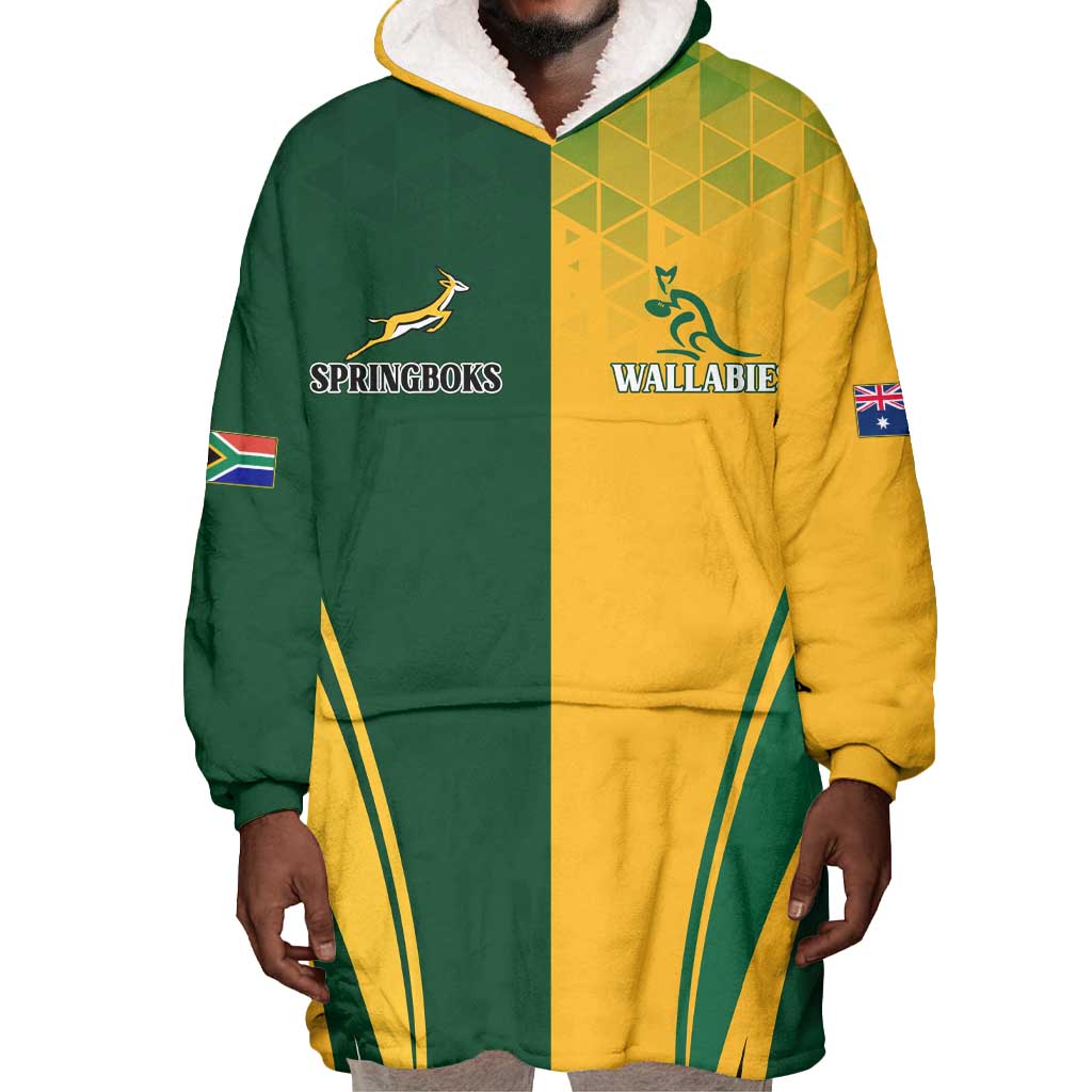 Personalised Australia Mix South Africa Rugby Wearable Blanket Hoodie Wallabies And Springboks - Champions Special Ver LT7