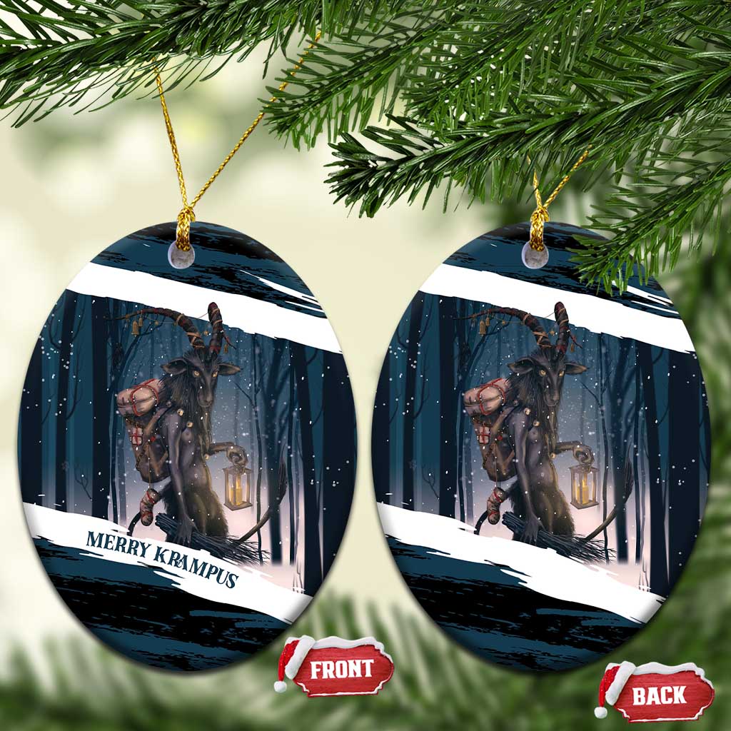 Merry Christmas Ceramic Ornament Krampus in The Woods - Dark Teal LT7