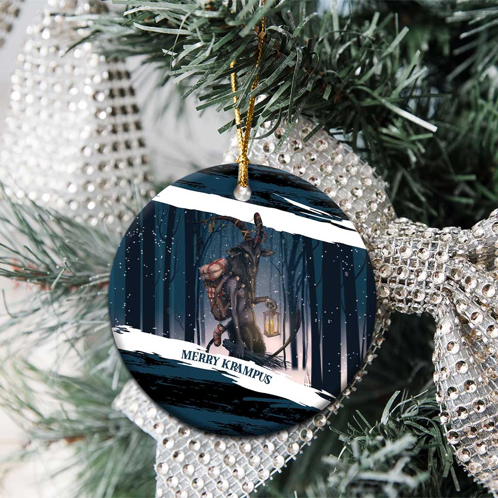 Merry Christmas Ceramic Ornament Krampus in The Woods - Dark Teal LT7