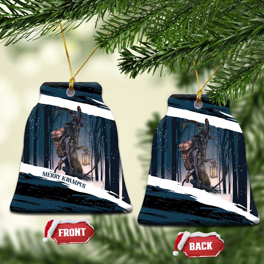 Merry Christmas Ceramic Ornament Krampus in The Woods - Dark Teal LT7