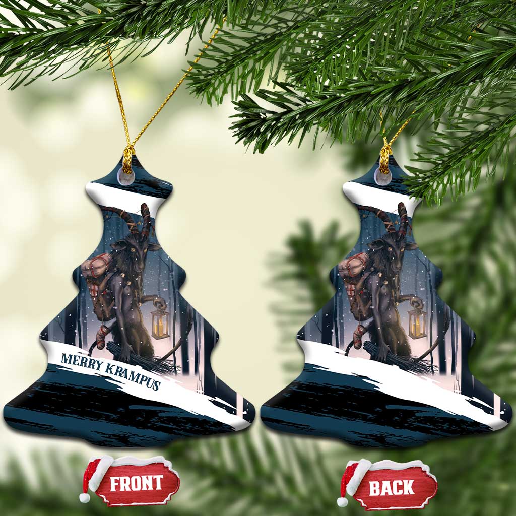 Merry Christmas Ceramic Ornament Krampus in The Woods - Dark Teal LT7