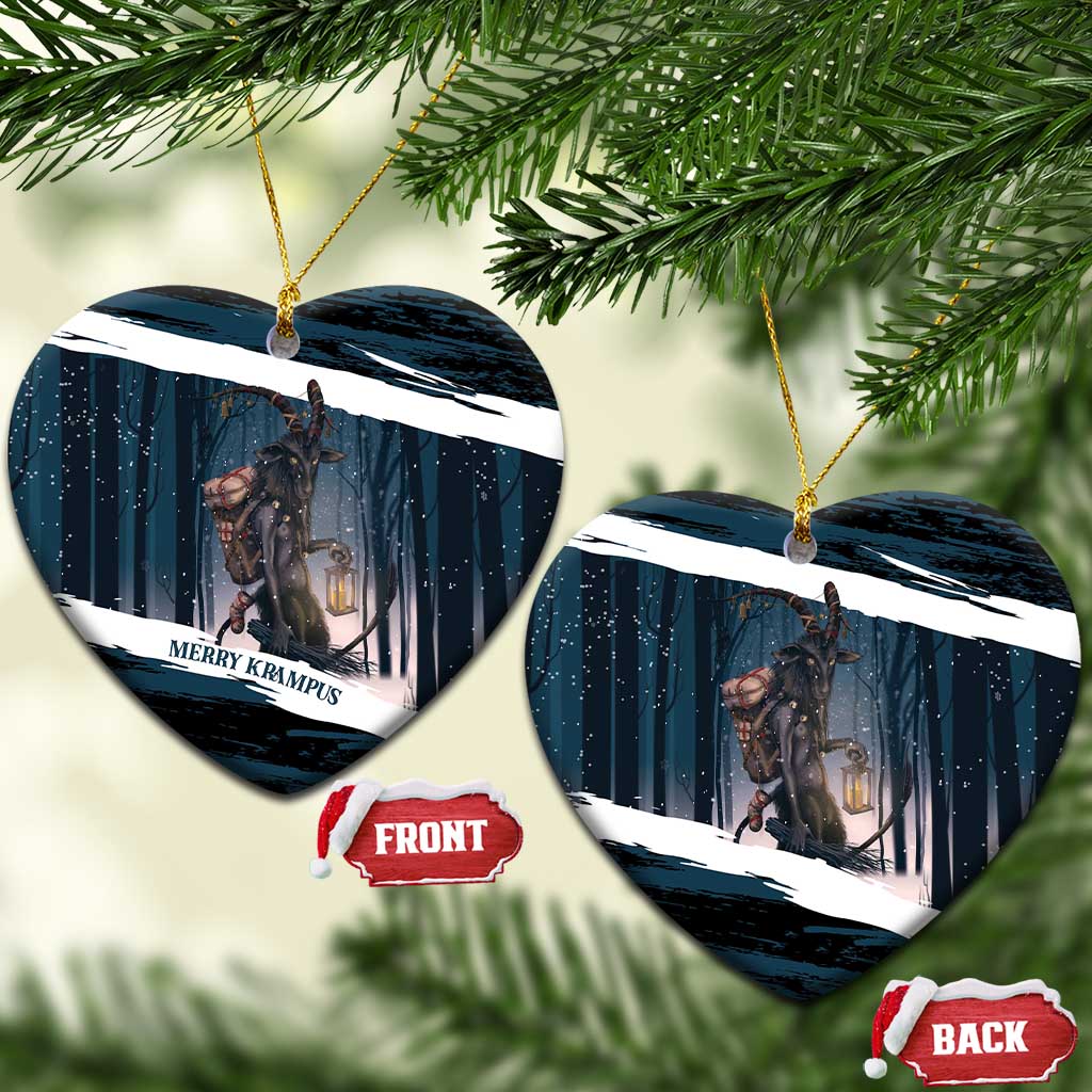Merry Christmas Ceramic Ornament Krampus in The Woods - Dark Teal LT7