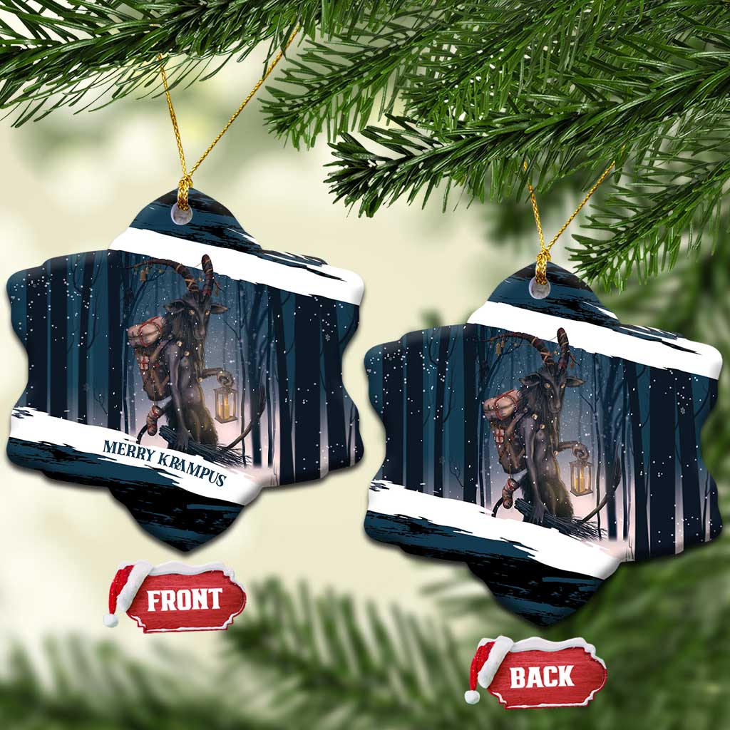 Merry Christmas Ceramic Ornament Krampus in The Woods - Dark Teal LT7