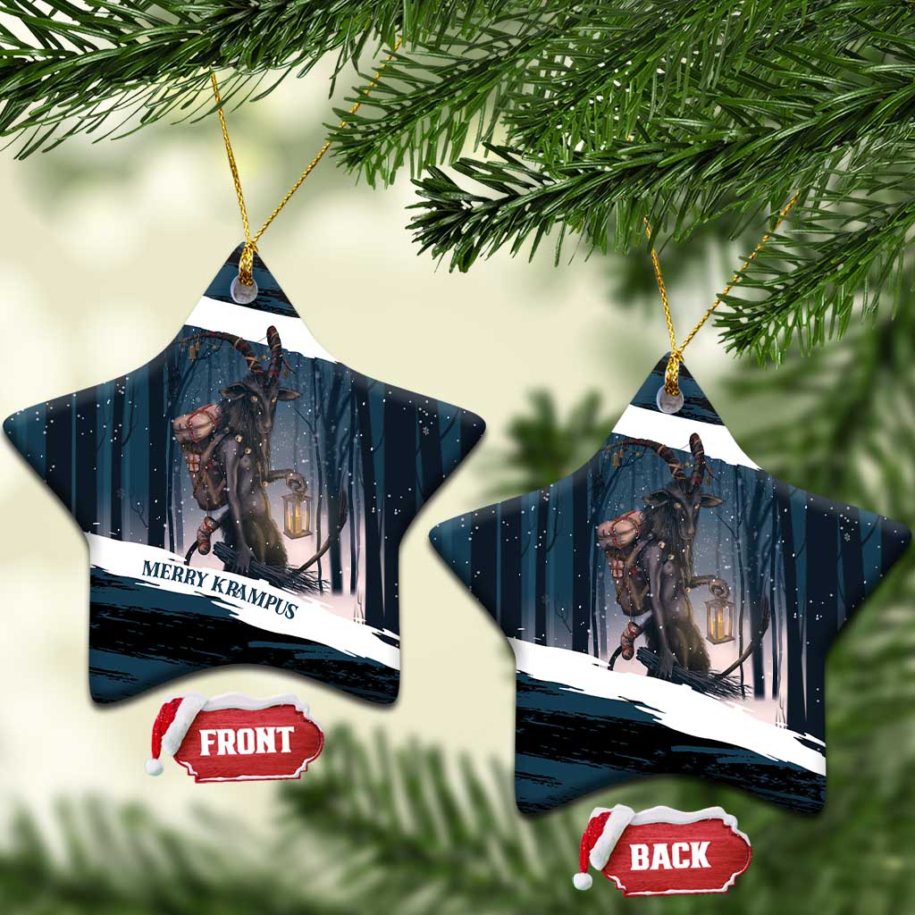 Merry Christmas Ceramic Ornament Krampus in The Woods - Dark Teal LT7