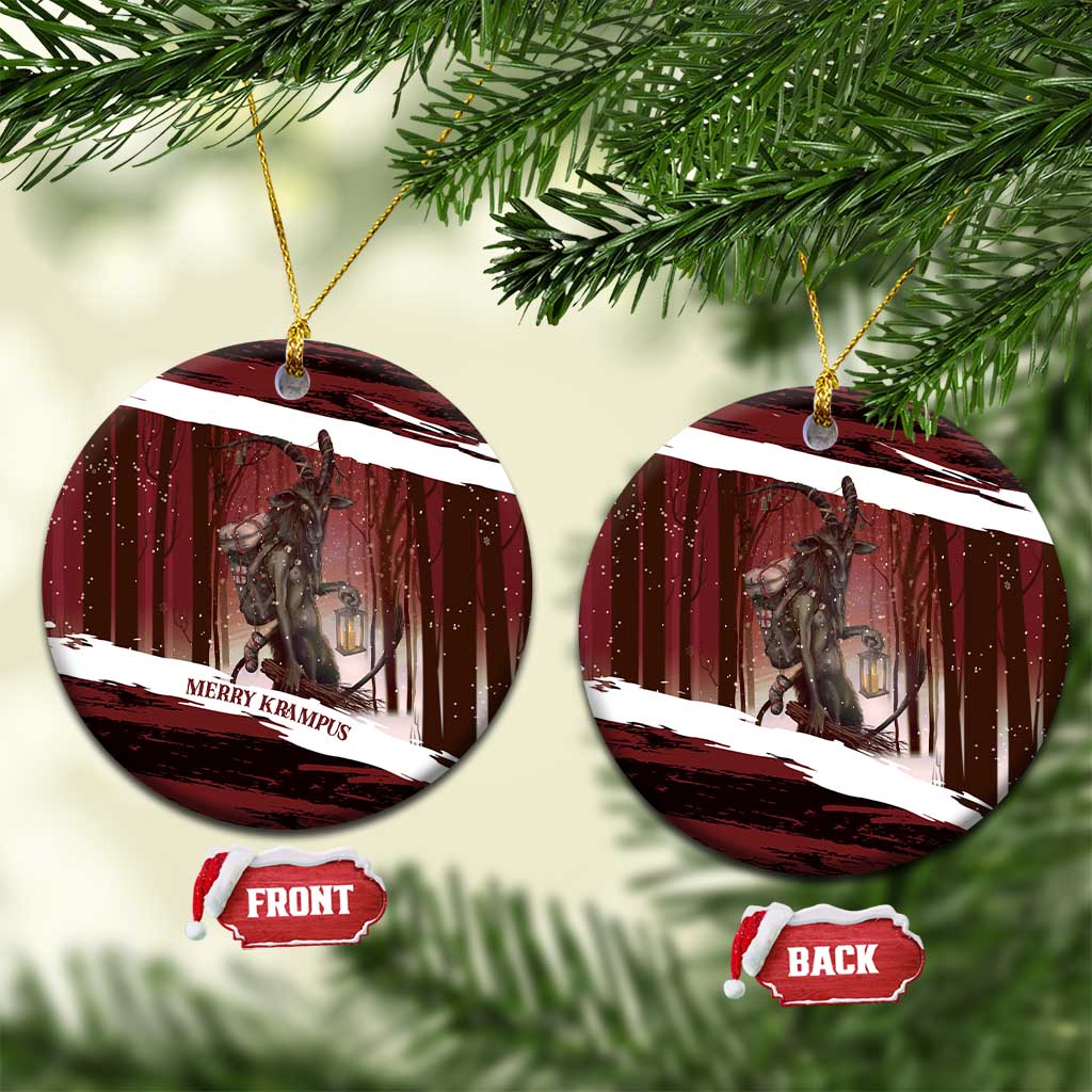 Merry Christmas Ceramic Ornament Krampus in The Woods - Red LT7