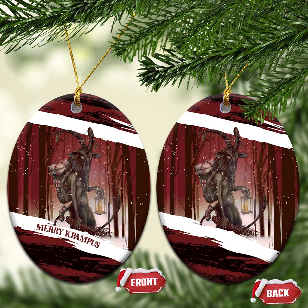 Merry Christmas Ceramic Ornament Krampus in The Woods - Red LT7