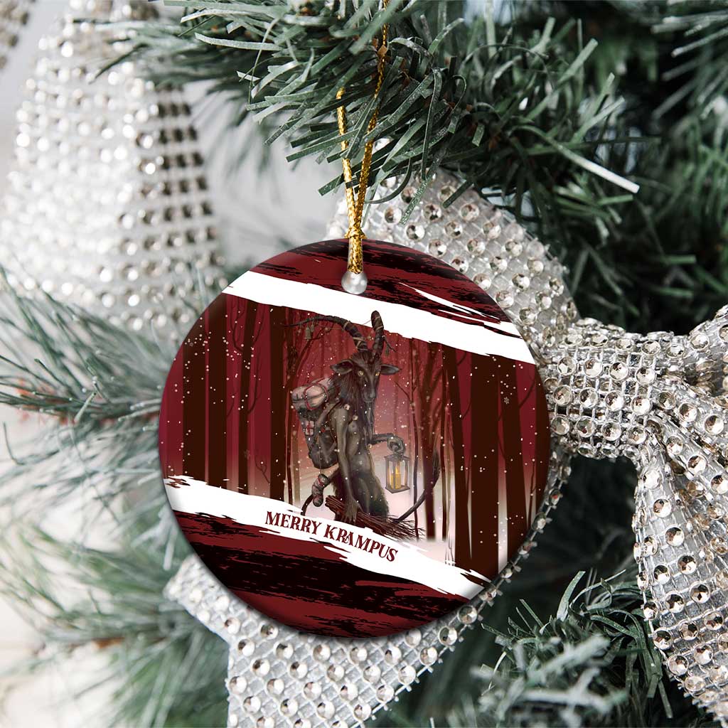 Merry Christmas Ceramic Ornament Krampus in The Woods - Red LT7
