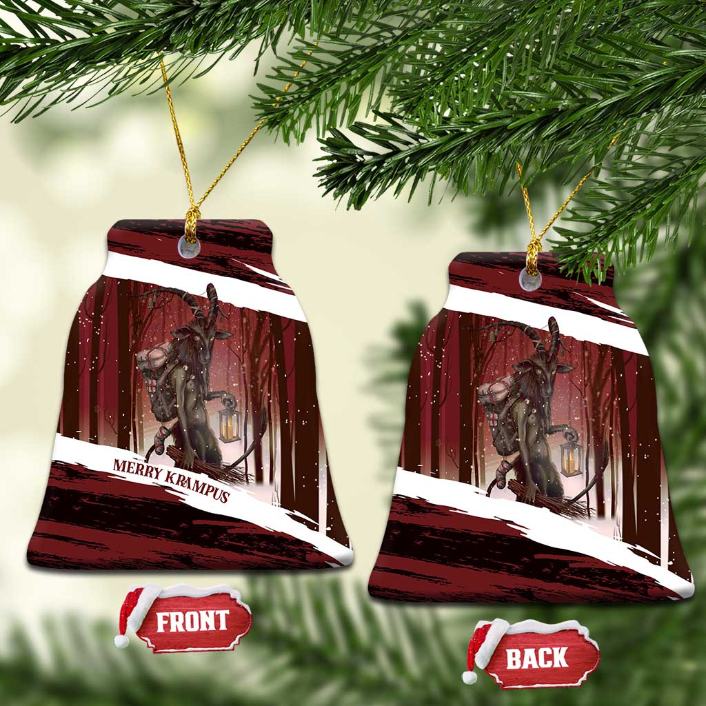 Merry Christmas Ceramic Ornament Krampus in The Woods - Red LT7