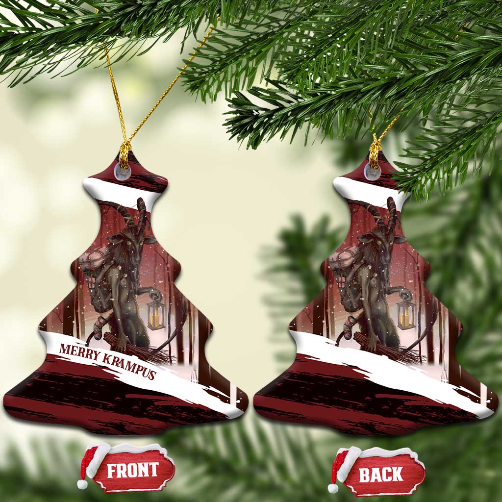 Merry Christmas Ceramic Ornament Krampus in The Woods - Red LT7
