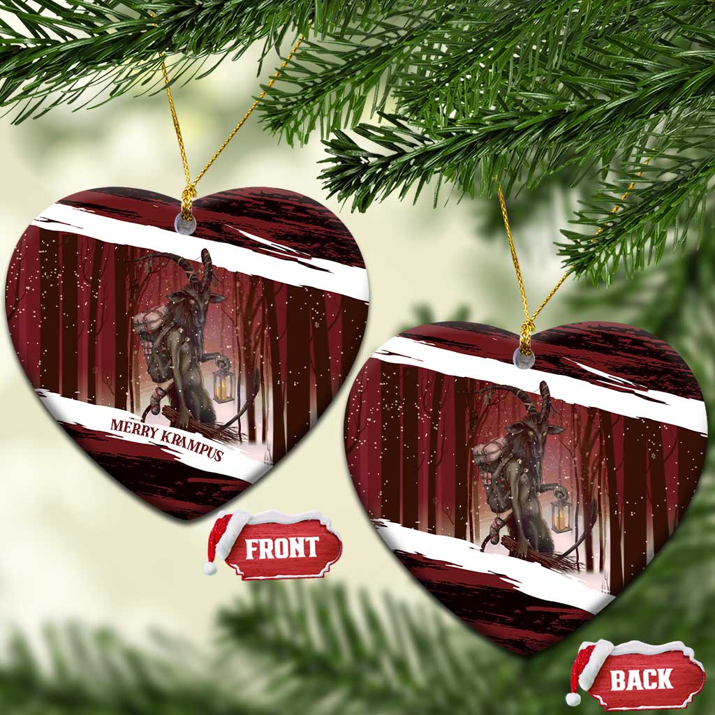 Merry Christmas Ceramic Ornament Krampus in The Woods - Red LT7