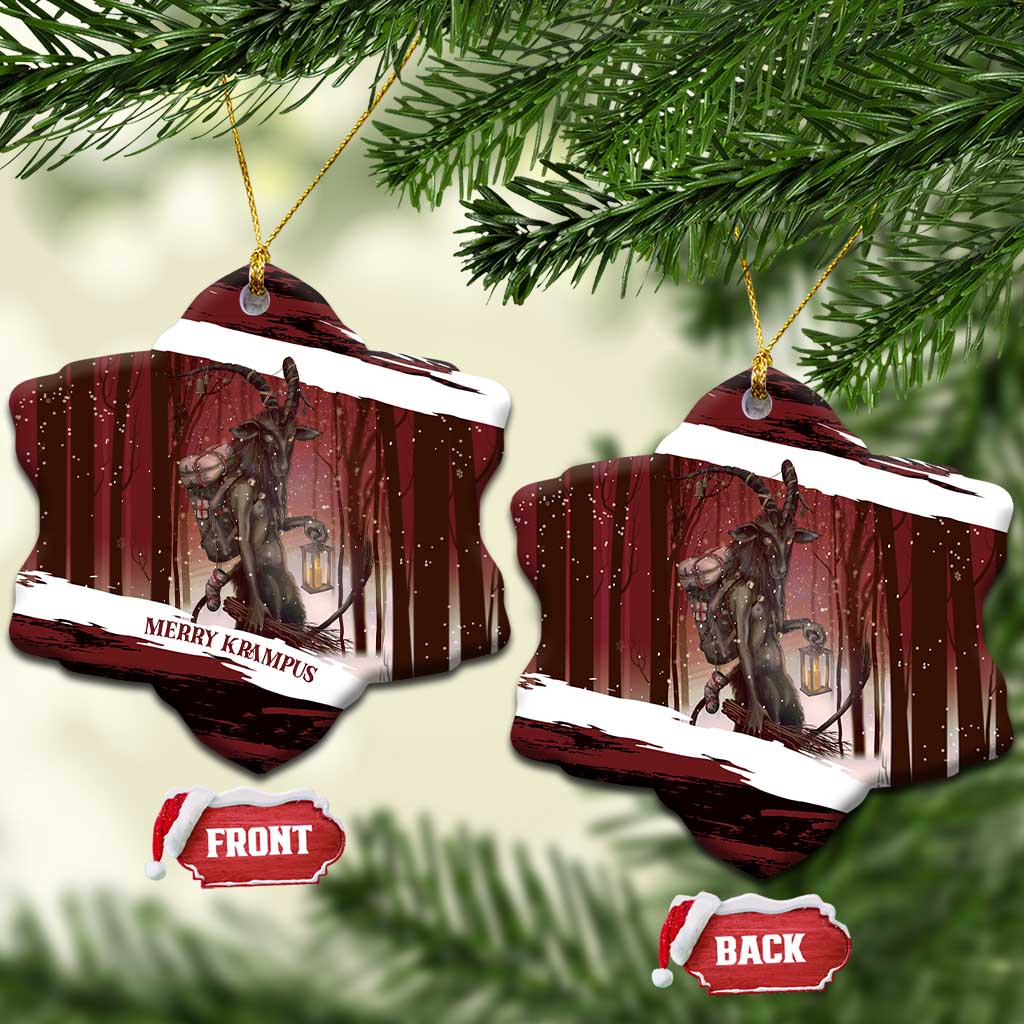 Merry Christmas Ceramic Ornament Krampus in The Woods - Red LT7