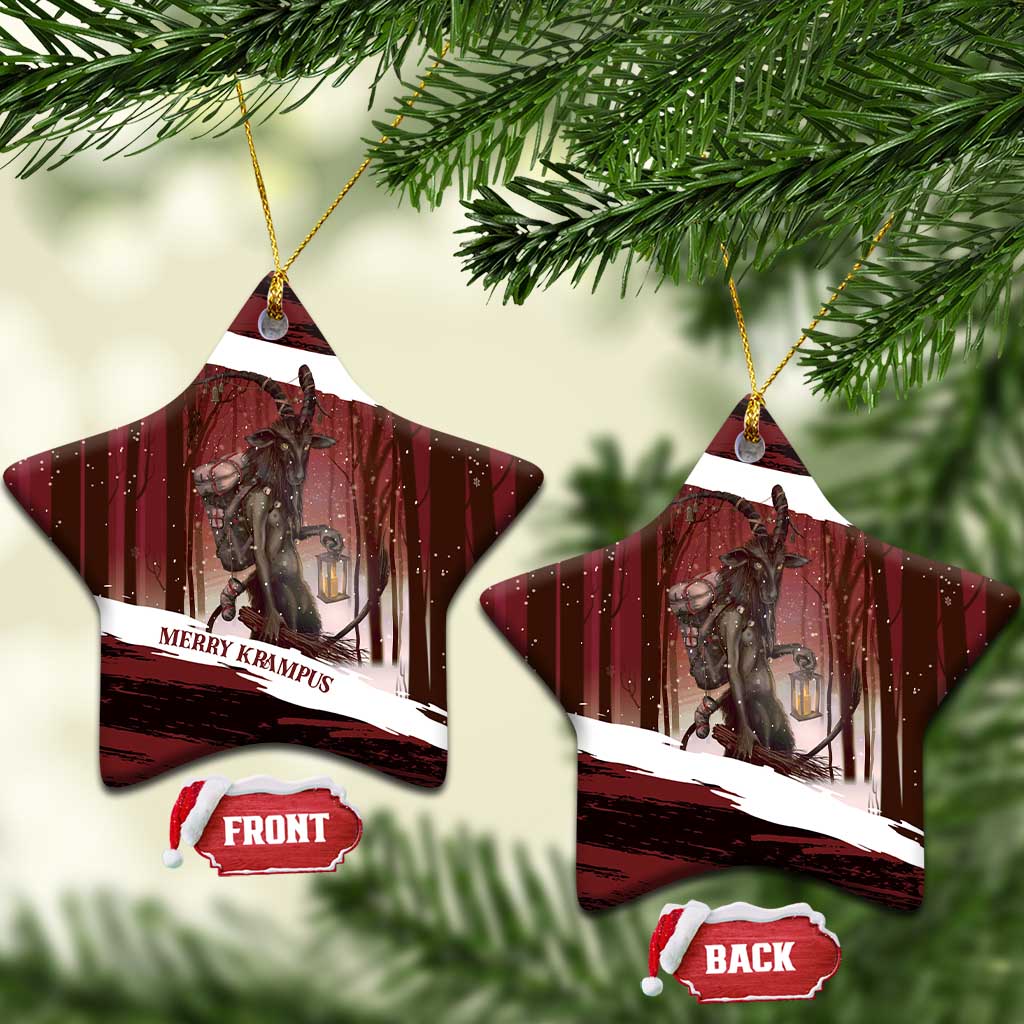 Merry Christmas Ceramic Ornament Krampus in The Woods - Red LT7