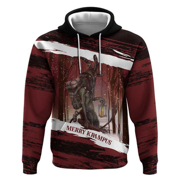 Merry Christmas Hoodie Krampus in The Woods - Red LT7