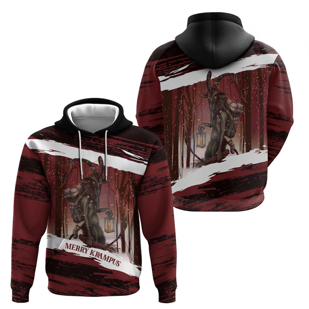 Merry Christmas Hoodie Krampus in The Woods - Red LT7