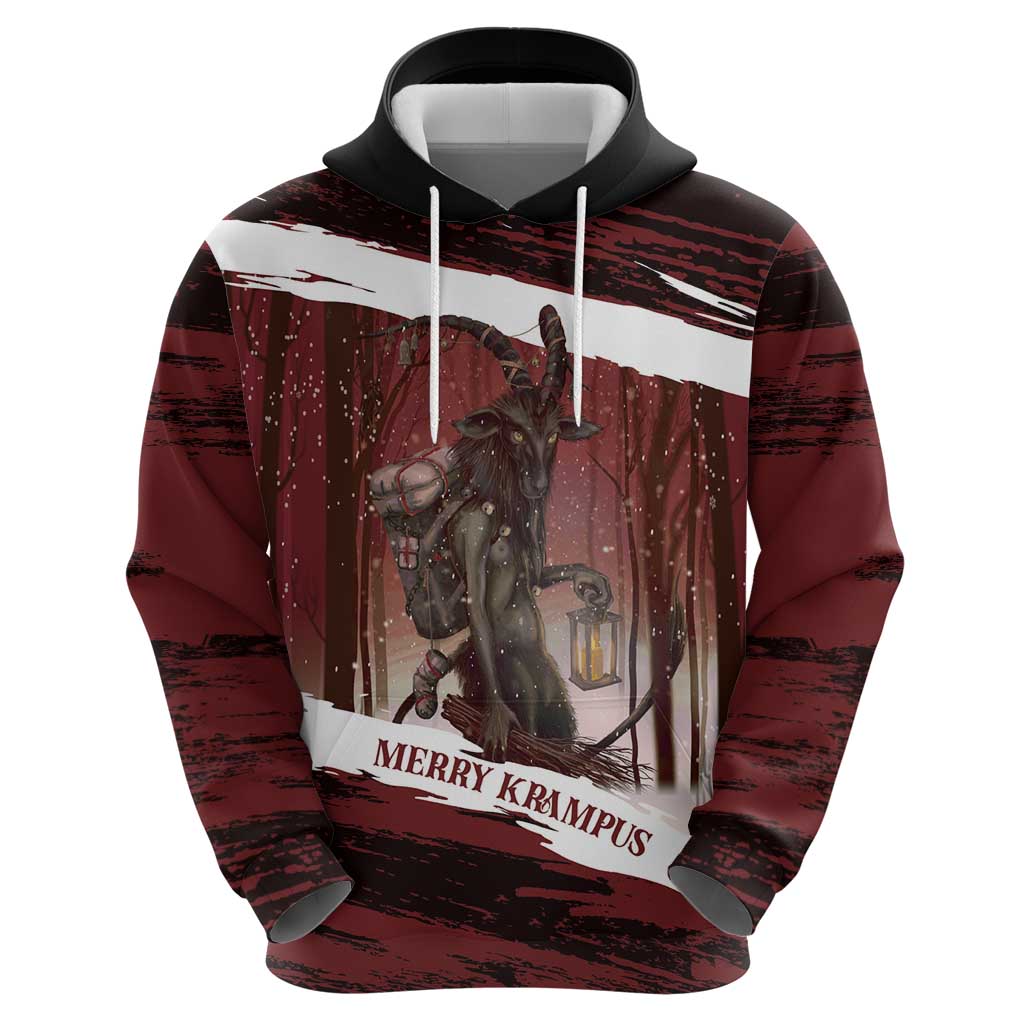 Merry Christmas Hoodie Krampus in The Woods - Red LT7