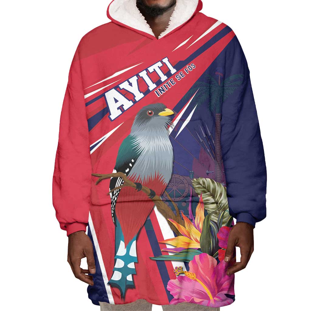 Haiti Personalized Wearable Blanket Hoodie Hispaniolan Trogon Tropical Vibes LT7