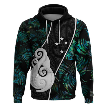 Personalised New Zealand Hoodie Paua Shell Maori Manaia with Silver Ferns LT7