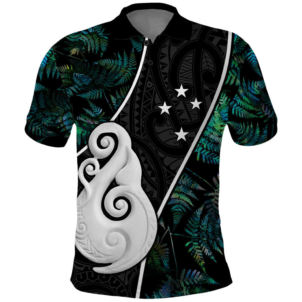 Peronsalised New Zealand Polo Shirt Paua Shell Maori Manaia with Silver Ferns LT7