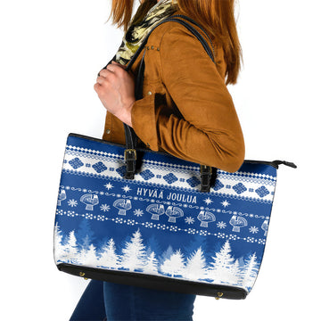 Finland Christmas Hannunvaakuna Tattoo Leather Tote Bag Hyvaa Joulua - Flag Color LT7