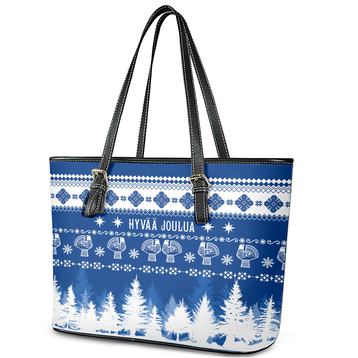 Finland Christmas Hannunvaakuna Tattoo Leather Tote Bag Hyvaa Joulua - Flag Color LT7
