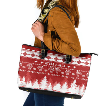Finland Christmas Hannunvaakuna Tattoo Leather Tote Bag Hyvaa Joulua - Red LT7