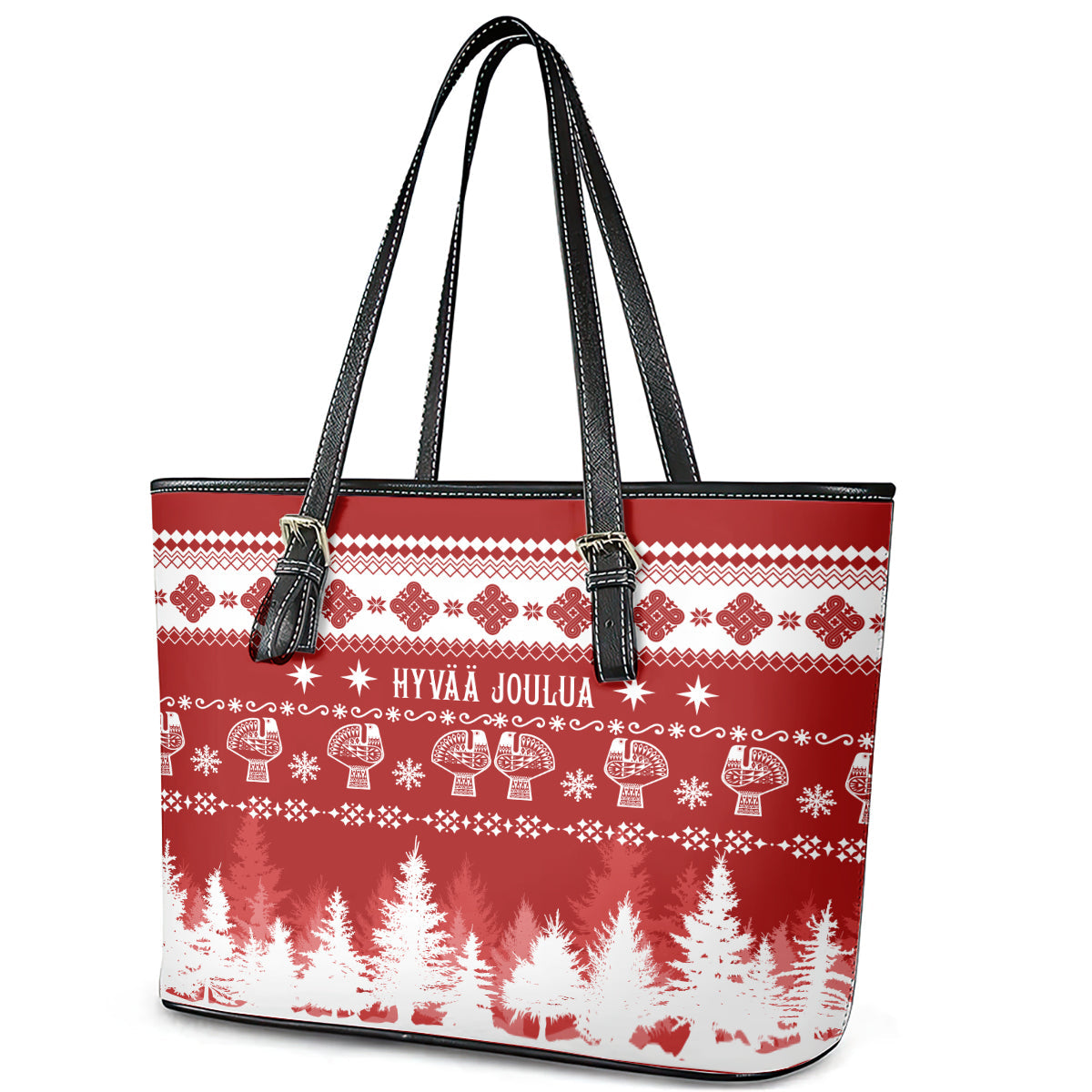 Finland Christmas Hannunvaakuna Tattoo Leather Tote Bag Hyvaa Joulua - Red LT7
