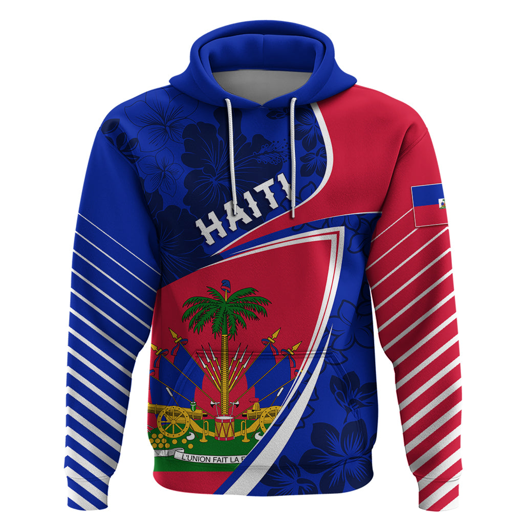 Personalised Haiti Independence Anniversary Hoodie Mix Hibiscus - Flag Color LT7