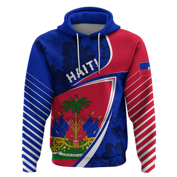 Personalised Haiti Independence Anniversary Hoodie Mix Hibiscus - Flag Color LT7