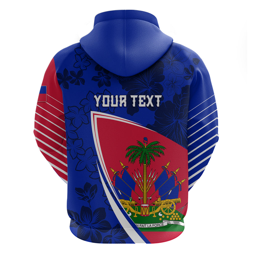 Personalised Haiti Independence Anniversary Hoodie Mix Hibiscus - Flag Color LT7