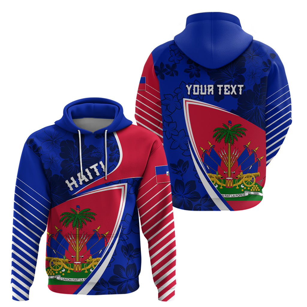 Personalised Haiti Independence Anniversary Hoodie Mix Hibiscus - Flag Color LT7