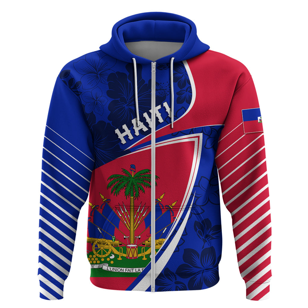 Personalised Haiti Independence Anniversary Hoodie Mix Hibiscus - Flag Color LT7