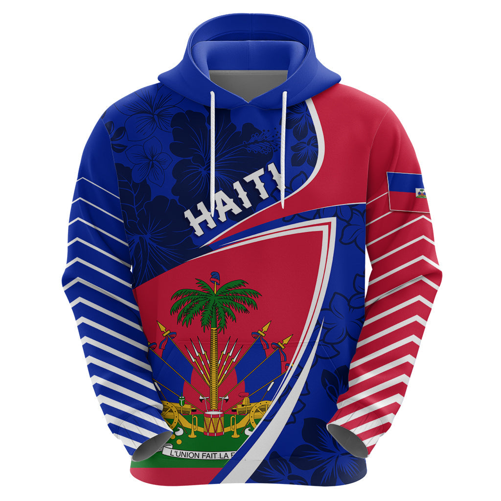 Personalised Haiti Independence Anniversary Hoodie Mix Hibiscus - Flag Color LT7