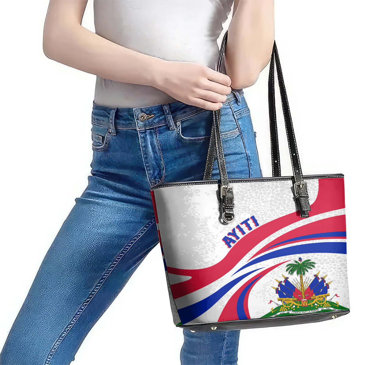 Haiti Independence Anniversary Leather Tote Bag Ayiti Basic Style LT7