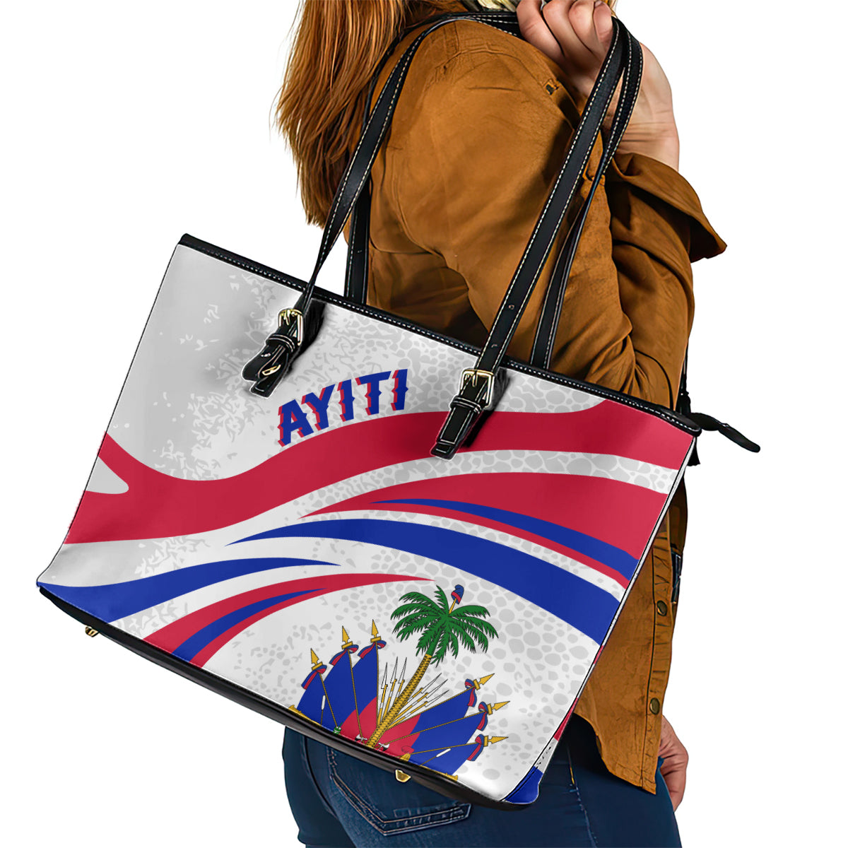 Haiti Independence Anniversary Leather Tote Bag Ayiti Basic Style LT7