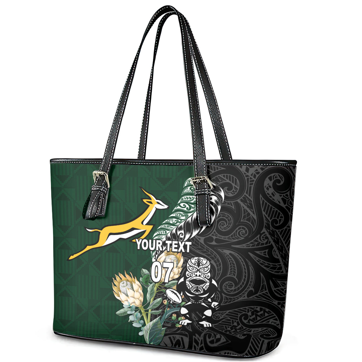Custom South Africa Mix New Zealand Rugby 2023 Leather Tote Bag World Cup Greatest Rivalry LT7