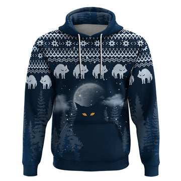 Yule Cat Christmas Hoodie Jolakotturinn Snowy Night LT7