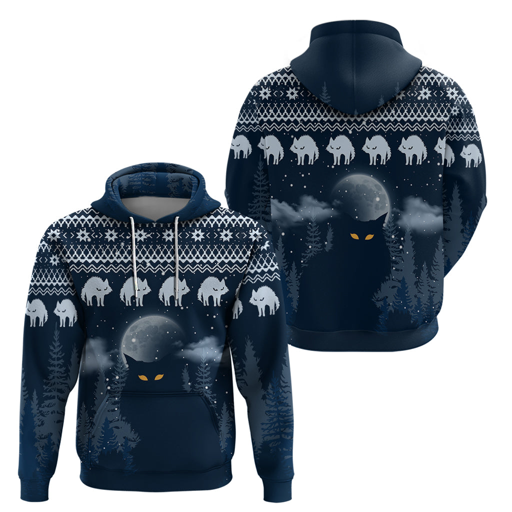 Yule Cat Christmas Hoodie Jolakotturinn Snowy Night LT7