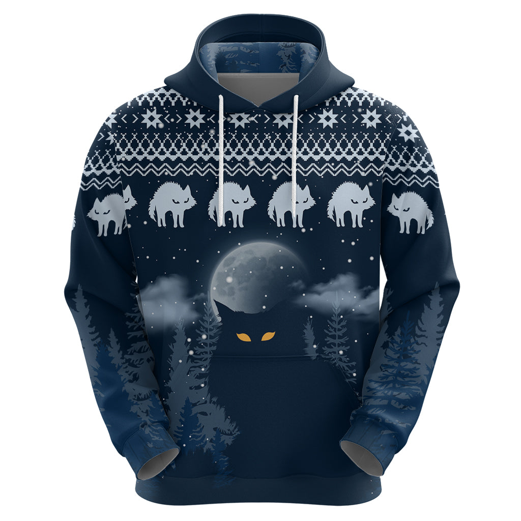 Yule Cat Christmas Hoodie Jolakotturinn Snowy Night LT7